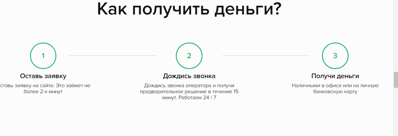 Скриншот этапов получения кредита на сайте creditcassa-march.ru